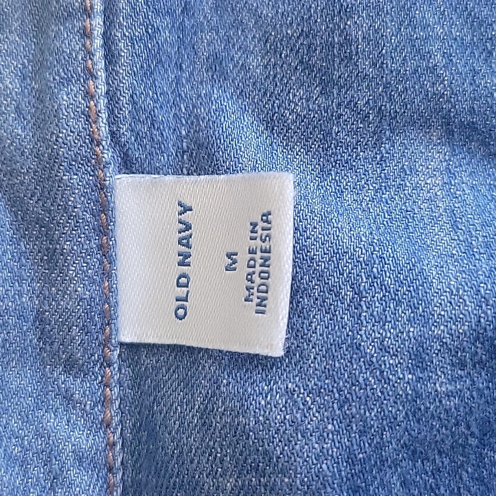 Old Navy Button Down Denim Dress pockets short sleeve chambray preppy sz MEDIUM - Picture 4 of 8